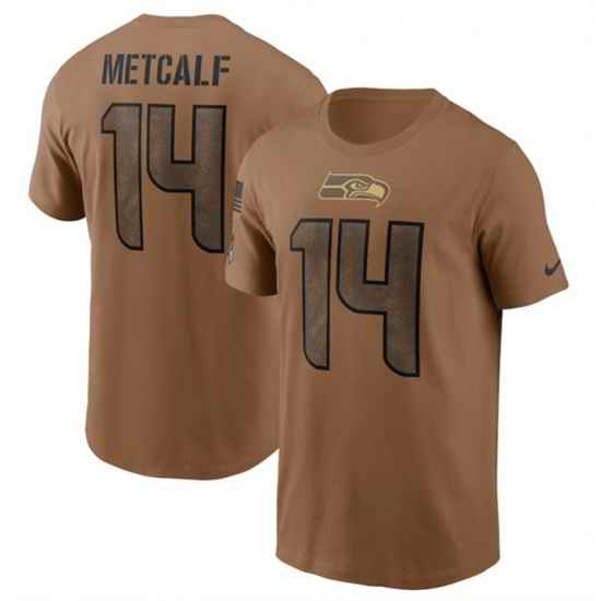 Men Seattle Seahawks 14 DK Metcalf 2023 Brown Salute To Service Name Number T Shirt